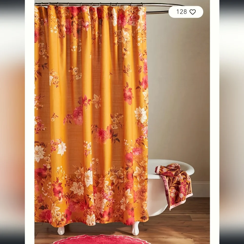 Anthropologie Zosia Organic Cotton Shower Curtain - maize (orange, red)